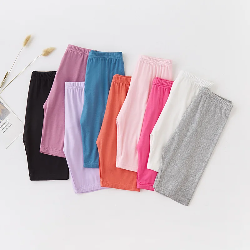Vêtements d'été fins pour enfants, couleur unie, Leggings Modal pour filles, longueur Knne, cinq pantalons décontractés pour enfants de 2 à 12 ans