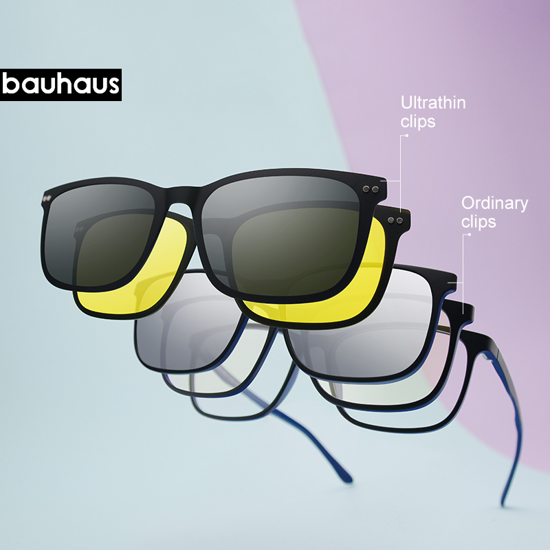 X3171 BAUHAUS DESIGN 5 In 1แม่เหล็ก Polarized กรอบแว่นตาผู้ชายกรอบสายตาสั้นคลิปแว่นตาสำหรับผู้ชายกรอบแว่นตา