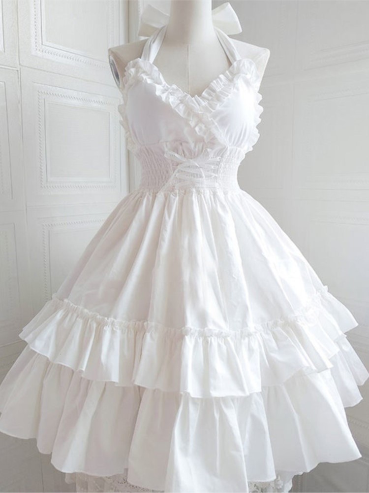 Letnia klasyczna elegancka sukienka na szelkach Lolita solidna Kawaii Lolita Retro miękka dziewczyna spotkanie przy herbacie JSK sukienka na szelkach