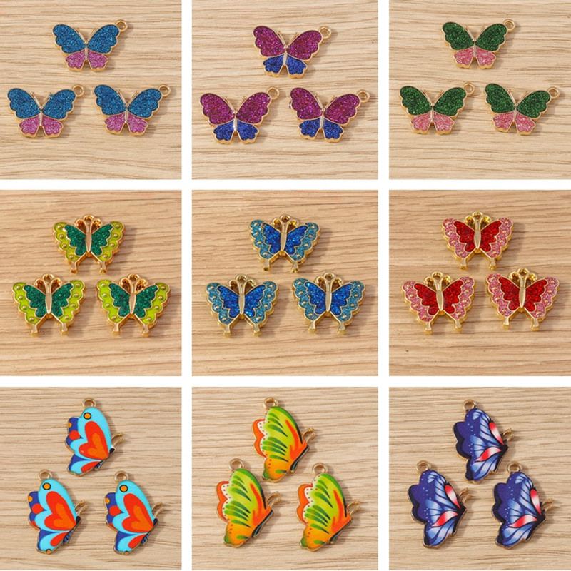 Esmalte colorido Animal Borboleta Encantos, Pingentes para Fazer Jóias, Brincos, Colares, Pulseiras, Artesanato DIY Fornecimento, Moda, 10Pcs