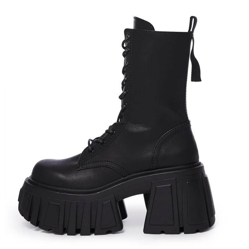 2025 nuevos zapatos súper altos de 10cm para mujer, botas altas hasta el muslo con plataforma de moda Punk de estilo británico de suela gruesa, zapatos de tacón grueso