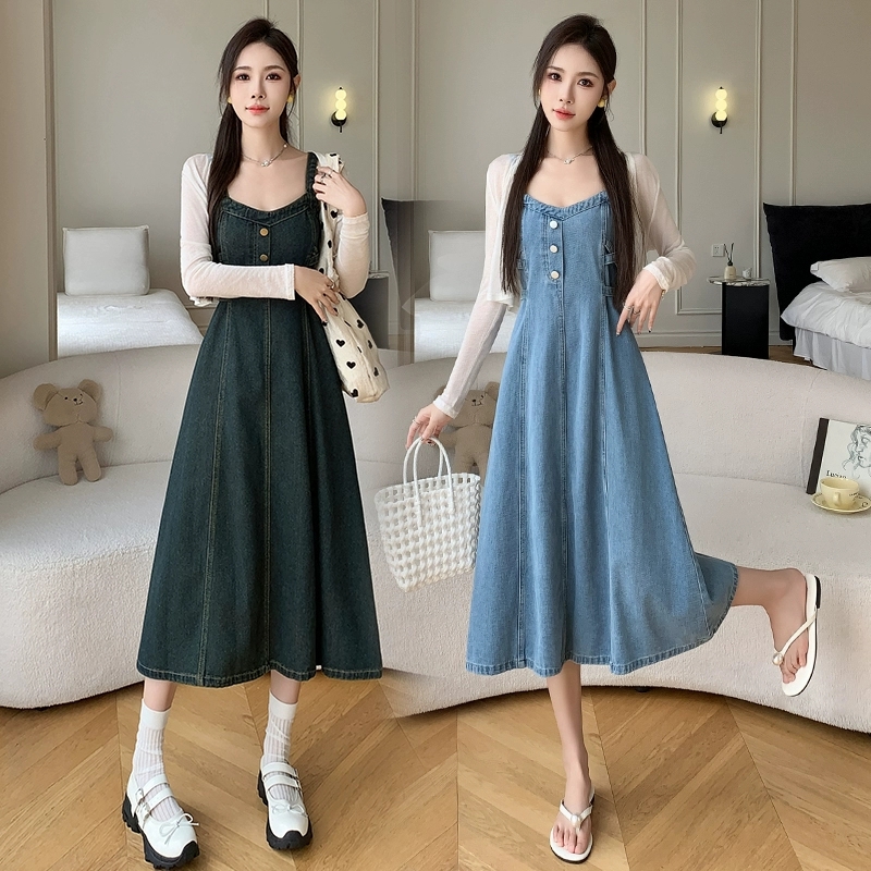 Vestido vaquero con tirantes de sentido avanzado para mujer, novedad de primavera y verano, vestido vaquero con tirantes, Vestidos largos ajustados de cintura alta, Vestidos S-5XL