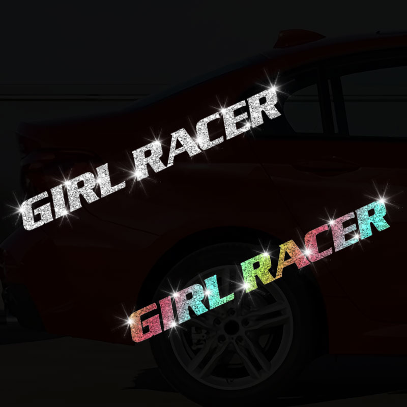 1PC Imitation Diamant Glitter GIRL RACER Motorrad Aufkleber Wasserdicht für Helm Roller Kraftstoff Tank Seite Panels Vinyl Aufkleber