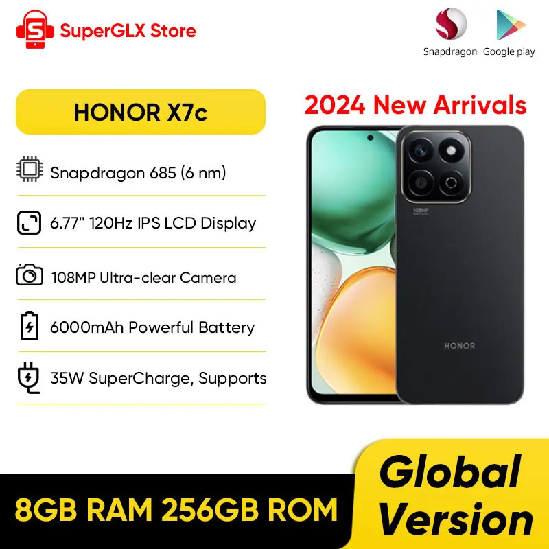 2024 nuevo HONOR X7c 4G versión Global Snapdragon 685 6,77 "120Hz pantalla LCD IPS 108MP cámara Dual 6000mAh batería larga IP64