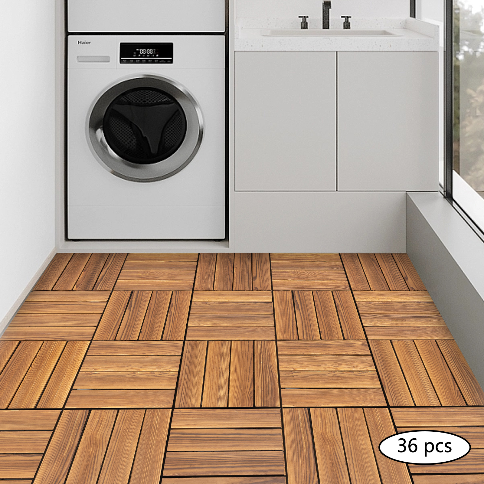 36 baldosas de piso de madera marrón, baldosas de piso de madera de 30*30*2 cm adecuadas para uso interior o exterior en salas de estar, dormitorio