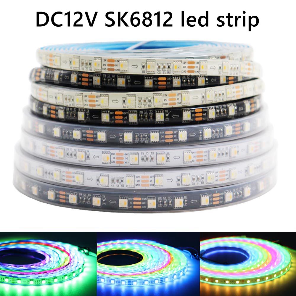 Sk6812 dc12v rgbw rgbww 5050smd conduziu a luz de tira uma unidade ic 3leds 4 em 1 luz inteligente 60leds/m ip30/65/67 preto/branco pcb 1-5m