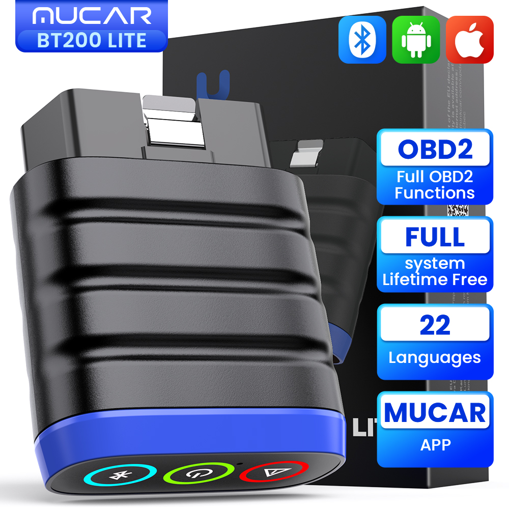 MUCAR BT200 Lite Skaner Auto OBD2 Pełna Diagnostyka Systemów Czytnik Kodów Błędów Dane Rzeczywiste Diagnostyka Samochodowa przez Bluetooth Aplikacja DollarFix