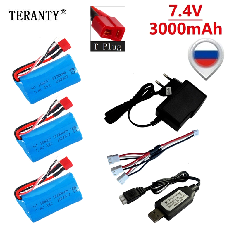 Batteria Lipo 7.4V 3000MAH 18650 per Auto RC Q46 Wltoys 10428/12428/12423, Ricambio con Caricabatterie 7.4V 2S per Parti di Giocattoli