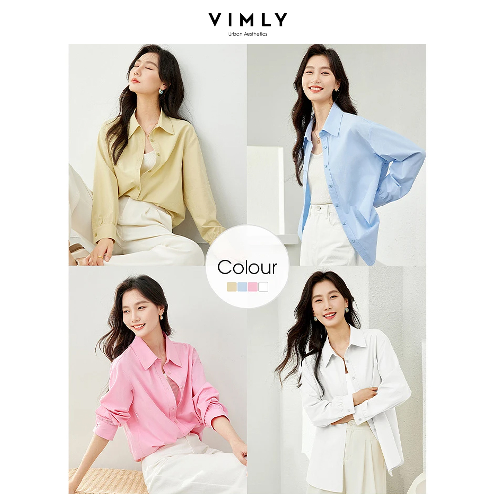 VIMLY Lente Formele Shirts Dames 2026 Katoen Lyocell Button Up Shirts & Blouses Lange Mouw Top Kantoorkleding voor Vrouw M5889