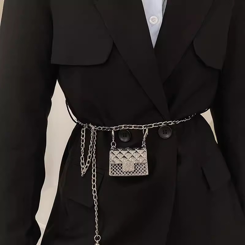 Corsé con cadena de Metal dorado y plateado para mujer, faja para mujer, abrigo, pretina, decoración de vestido, cinturón estrecho J477