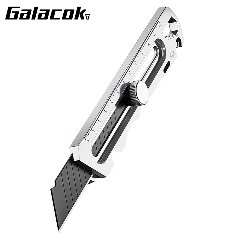 Cuchillo multiusos de acero inoxidable 6 en 1, abridor multifunción, cortador de cajas retráctil, portátil, para oficina, hogar, cuchillos para desempaquetar