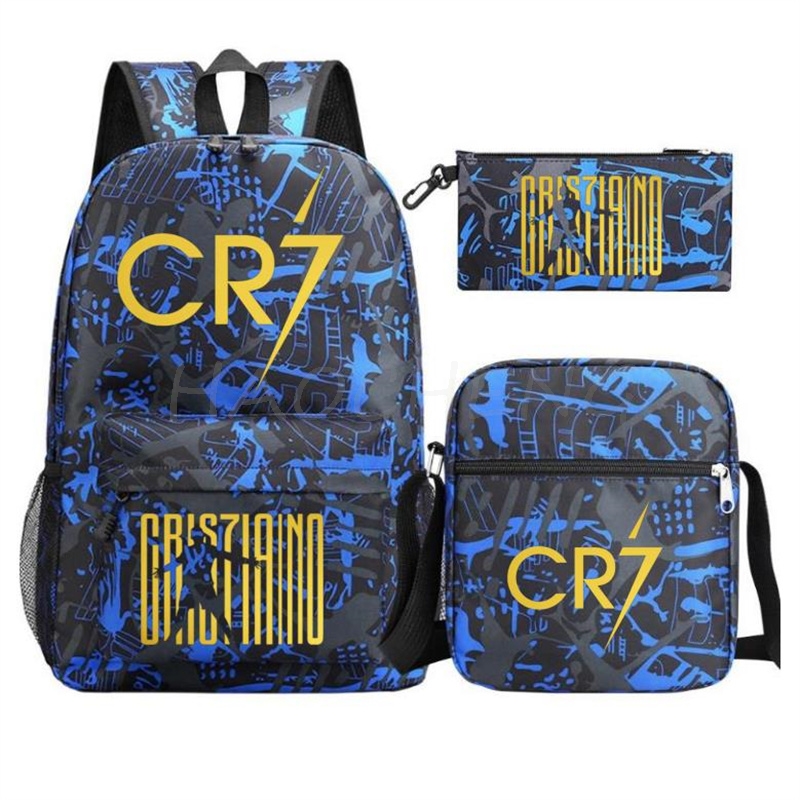 Conjuntos de 3 uds. De Mochila escolar CR7 de fútbol para niños y niñas, mochilas escolares, bolsas de viaje, Mochila con cremallera para ordenador portátil, nueva Mochila para estudiantes