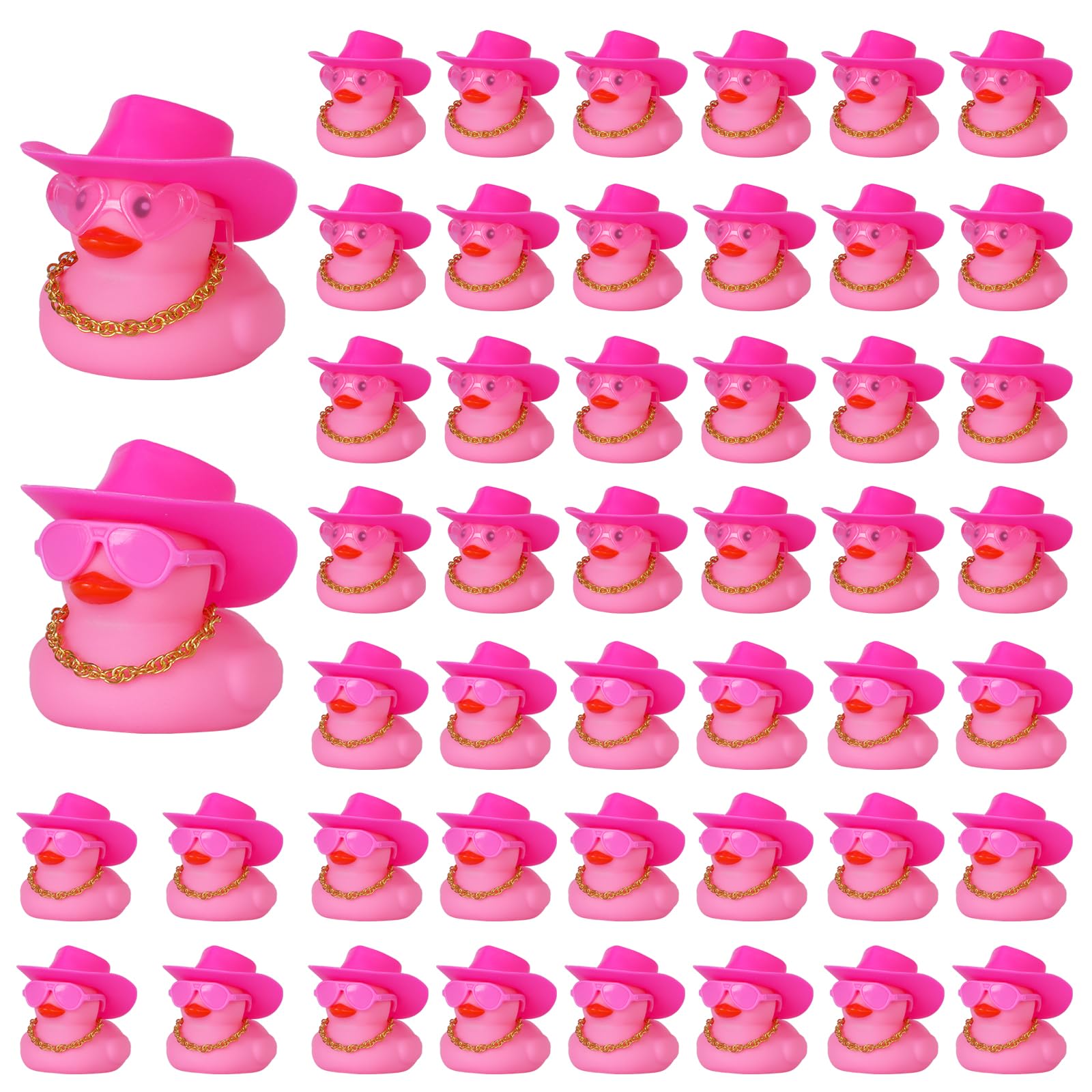12/24/48 peças mini patos de borracha rosa com chapéu de vaca-menino, óculos, colar, patos jeep para pato, lembranças de festa, decoração de dashbaord