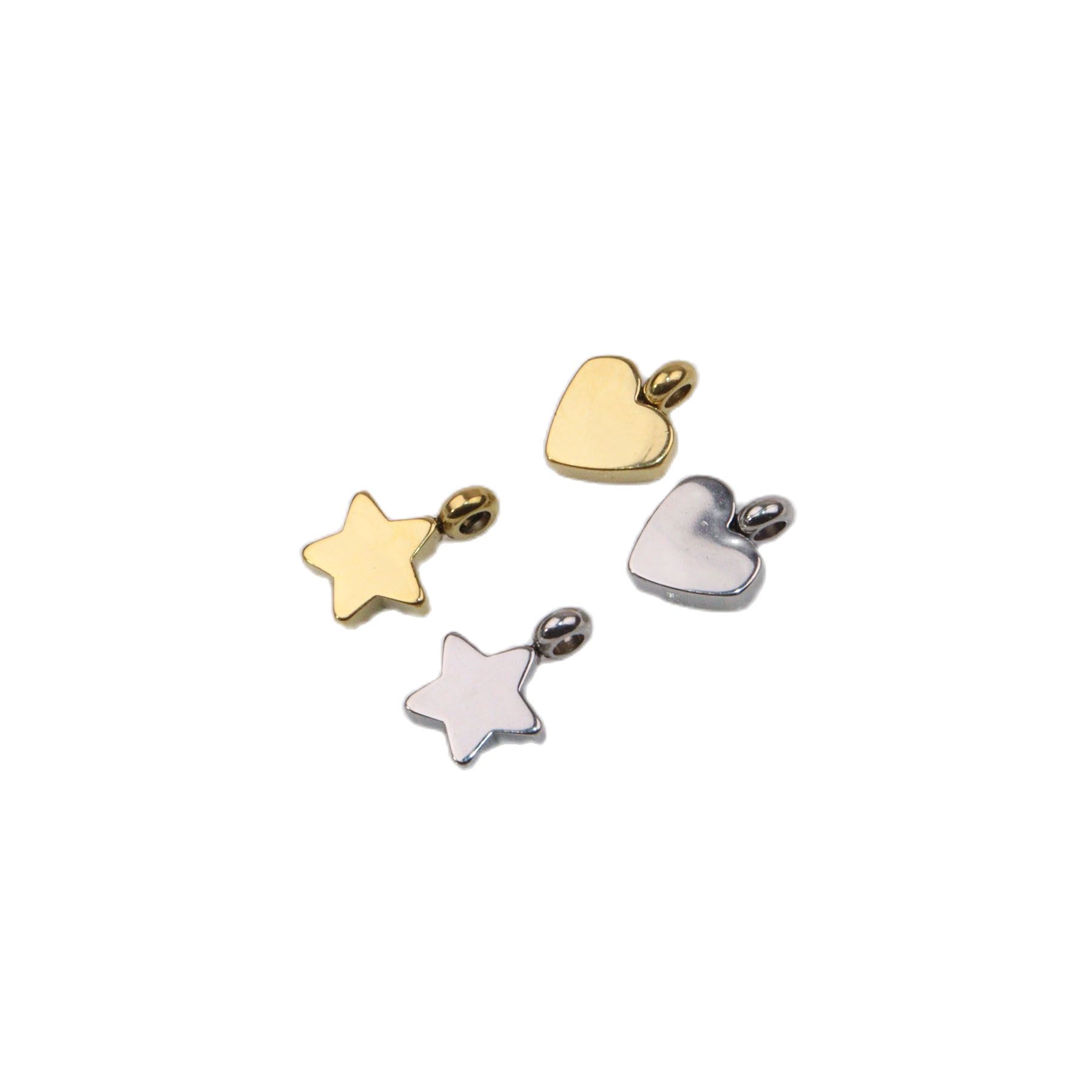 Breloques de cheville en acier inoxydable, étoile plate, cœur recruté, bracelets de bricolage, boucles d'oreilles, bracelets inaltérables, sans tour, 2 couleurs, vente en gros, 8mm, 10 pièces