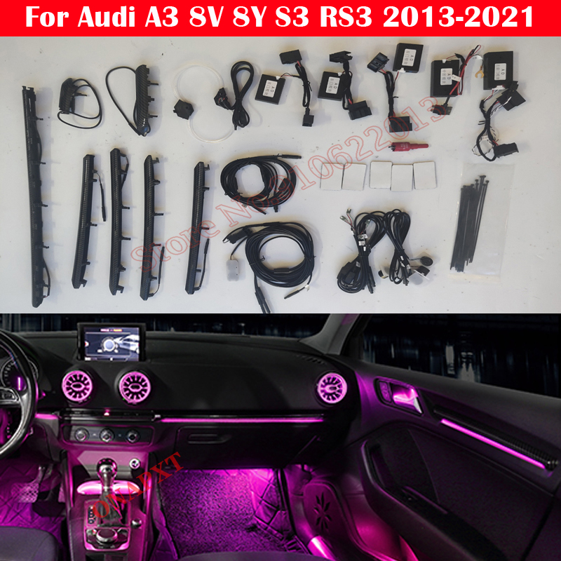 Car Strip For Audi A3 8V 8Y S3 RS3 2013-2021 MQB Dashboard Air Vent Decorative Ambient Light LED Atmosphere Nozzle Lamp 30-Color