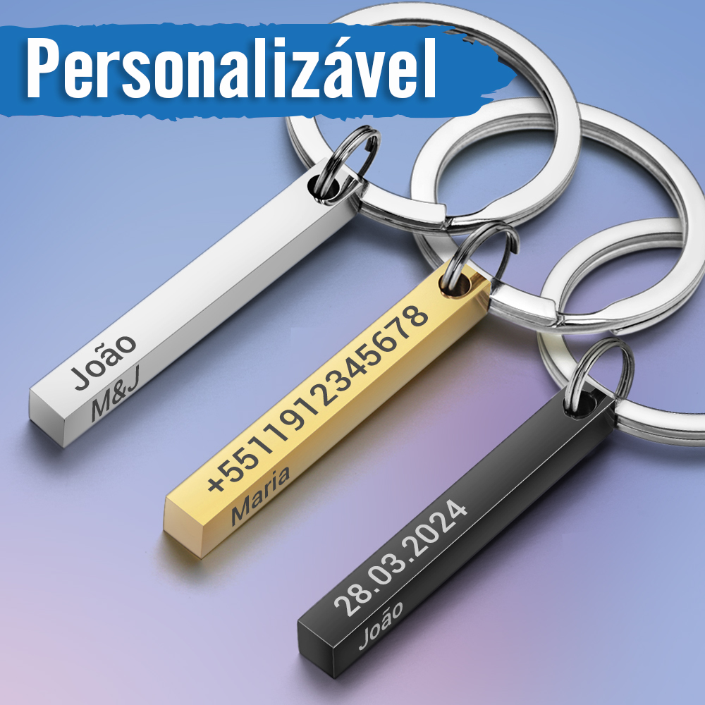 Barra 3d de aço inoxidável personalizar chaveiros gravar texto nome data logotipo chaveiros personalizado chaveiro anéis presente natal p039