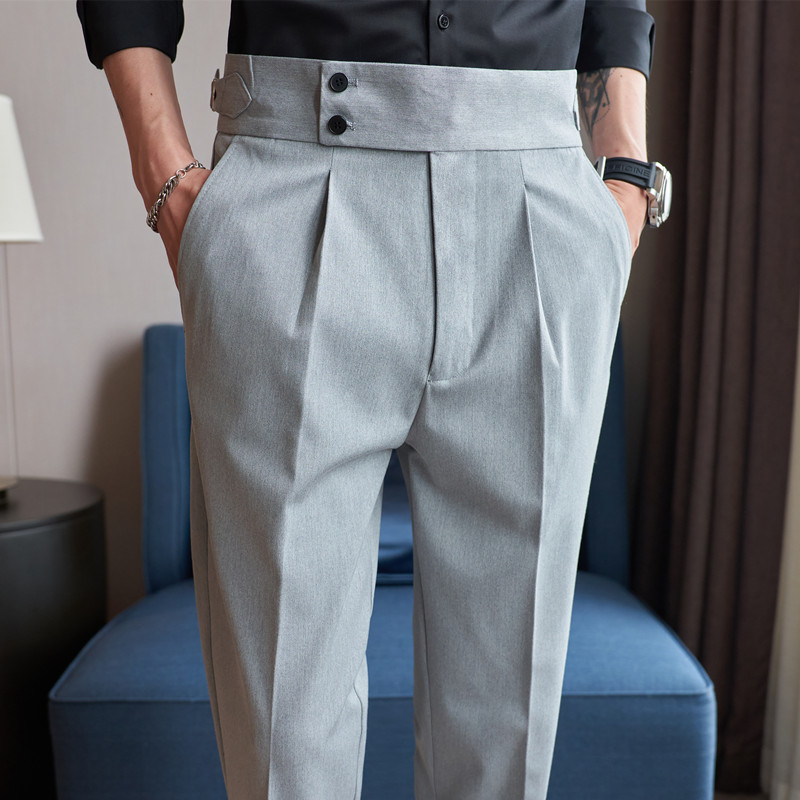 Herrenhose, klassische Herren-Bürohose, schmale Passform, hohe Taille, Vintage-Taschen für formelle Business-Stil, elegante formelle Hose