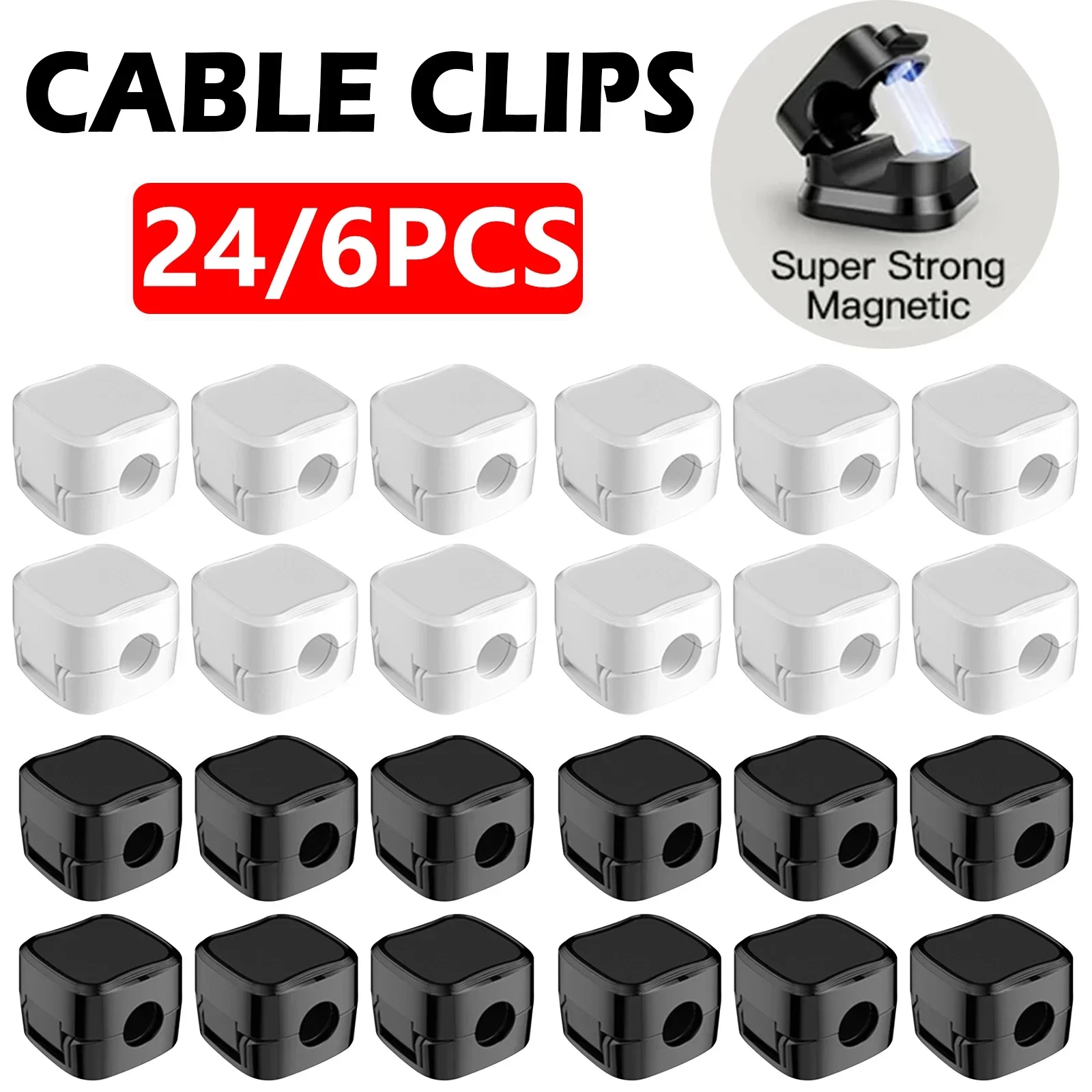 24/6PCS Magnetic CABLE Organizer คลิปการจัดการสายเคเบิล Wire Manager ผู้ถือสายไฟสายชาร์จ Winder ติดผนัง Hook