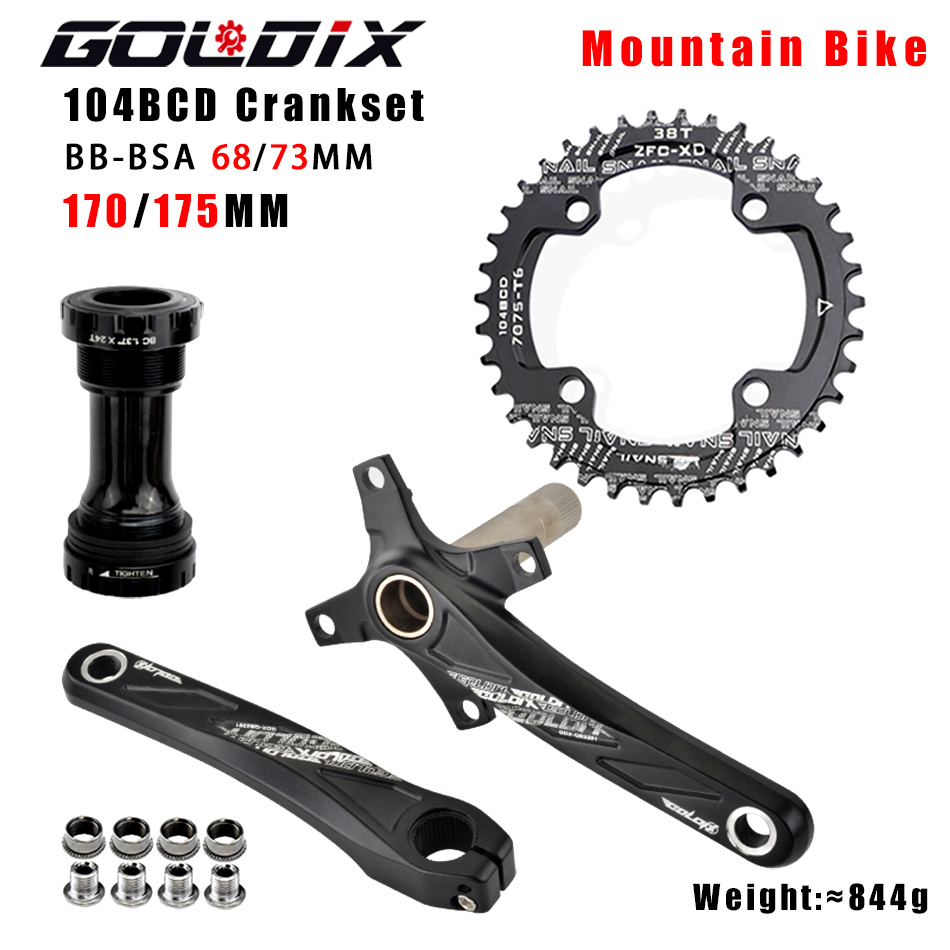 GOLDIX Fiets Crank Kettingblad 104BCD MTB Crank Aluminiumlegering met Bodem 170mm Crank Zwart 32T 34T 36T 38T Plaat