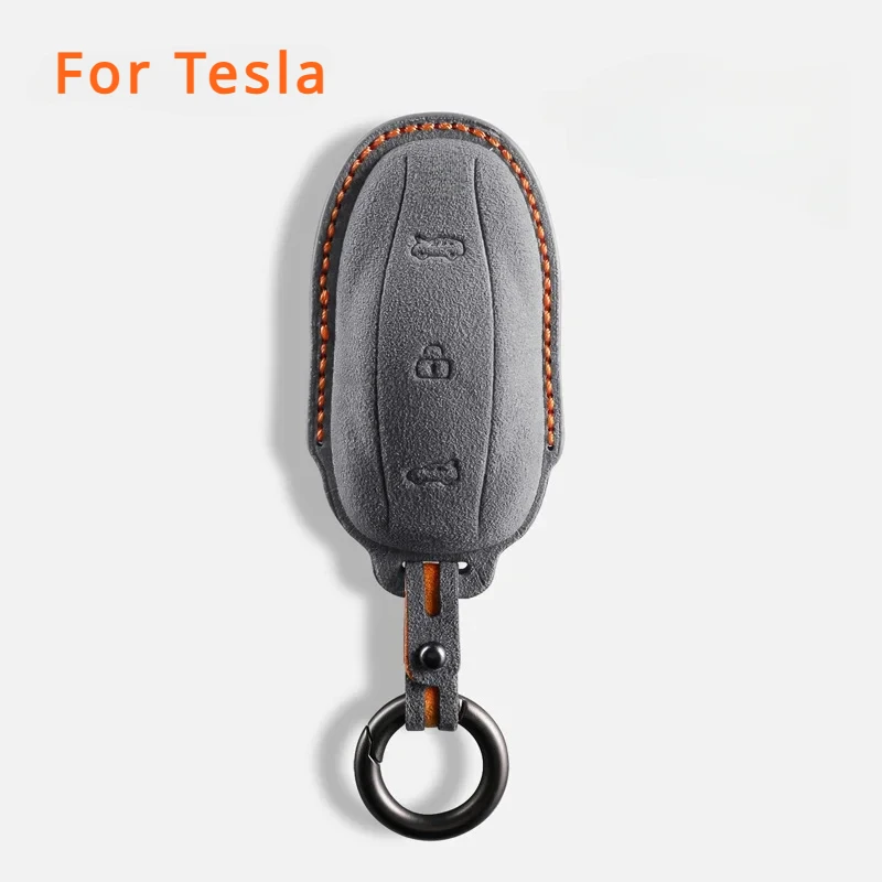 For Tesla Model 3 Model Y X S Suede Remote Car Key Case Holder Shell Keychain for Tesla Model 3/Y /X/ S Car Key Case Fob
