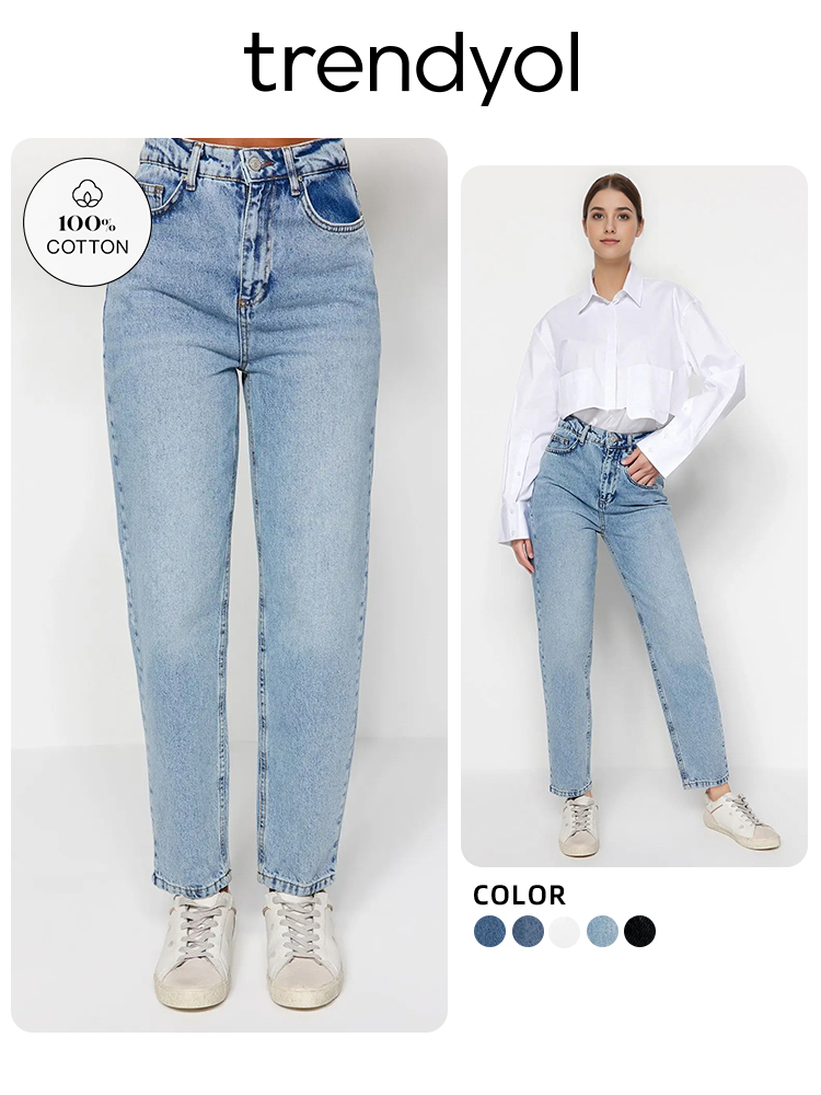 Trendyol TYZA-pantalones vaqueros de nabo de cintura alta para mujer, 100% algodón, corte ajustado, pantalones multicolores, informales, primavera y otoño