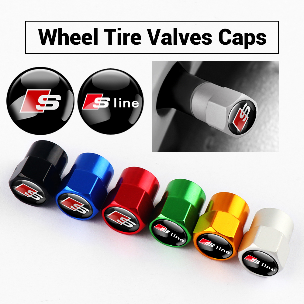 4 Uds. Para AUDI S SLINE emblema válvula de neumático tapas antipolvo cubiertas de vástago cubiertas de válvula de aire de neumático de rueda de coche de aluminio accesorios de decoración automática
