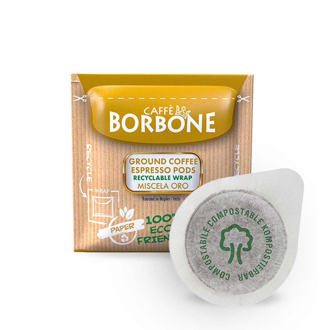 Gofre Compostable Coffee Borbone, Mezcla Dorada - 150 Cápsulas - Sistema ESE