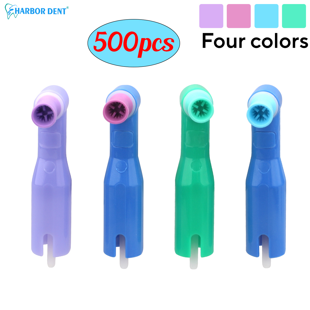 500 ชิ้นทันตกรรมทิ้ง Prophy มุมนุ่ม/บริษัทถ้วย Contra มุม 90 °   น้ํายางคุณภาพสูงสี่สีฟรี