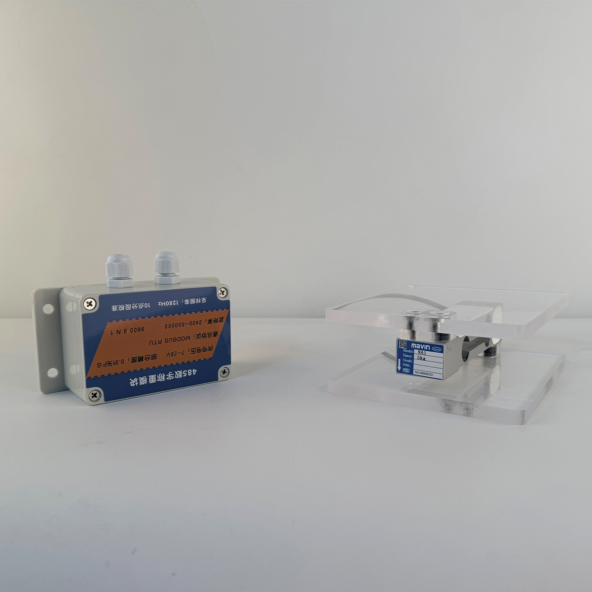 RS485 Modbus RTU Weegsensorkit met aluminium load cell & acryl montagebeugel 3kg 10kg 20kg 50kg 100kg