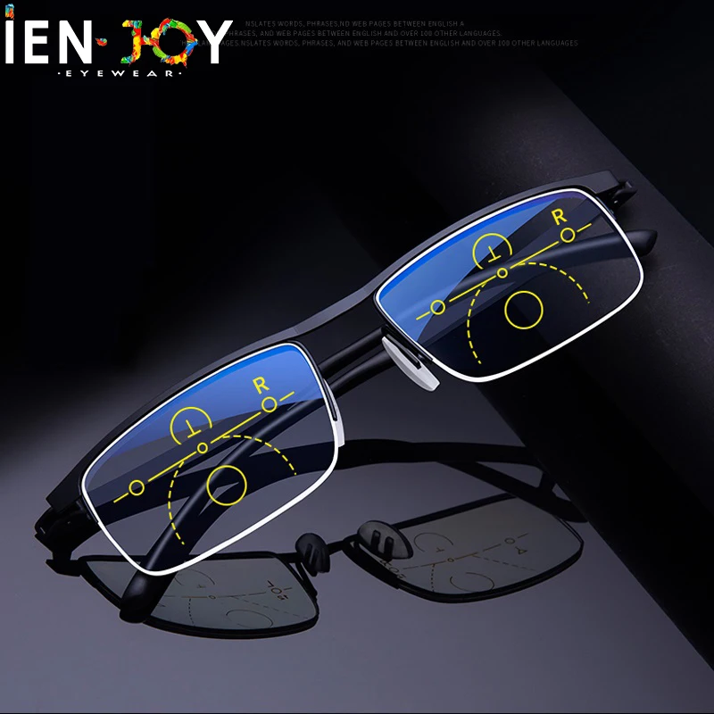 IENJOY – lunettes de lecture multifocales progressives intelligentes, demi-monture, double usage, Anti-lumière bleue, réglage automatique