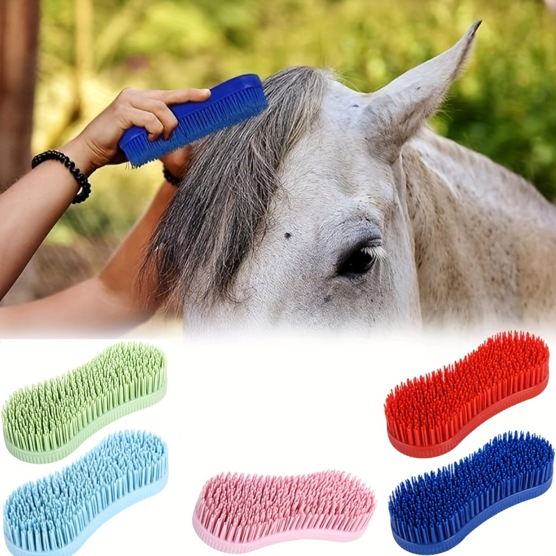 2 Stück bunte Silikon-Pferdepflegebürsten, langlebige Reitmassagegeräte für effektive Reinigung und Pflege, Pferdezubehör
