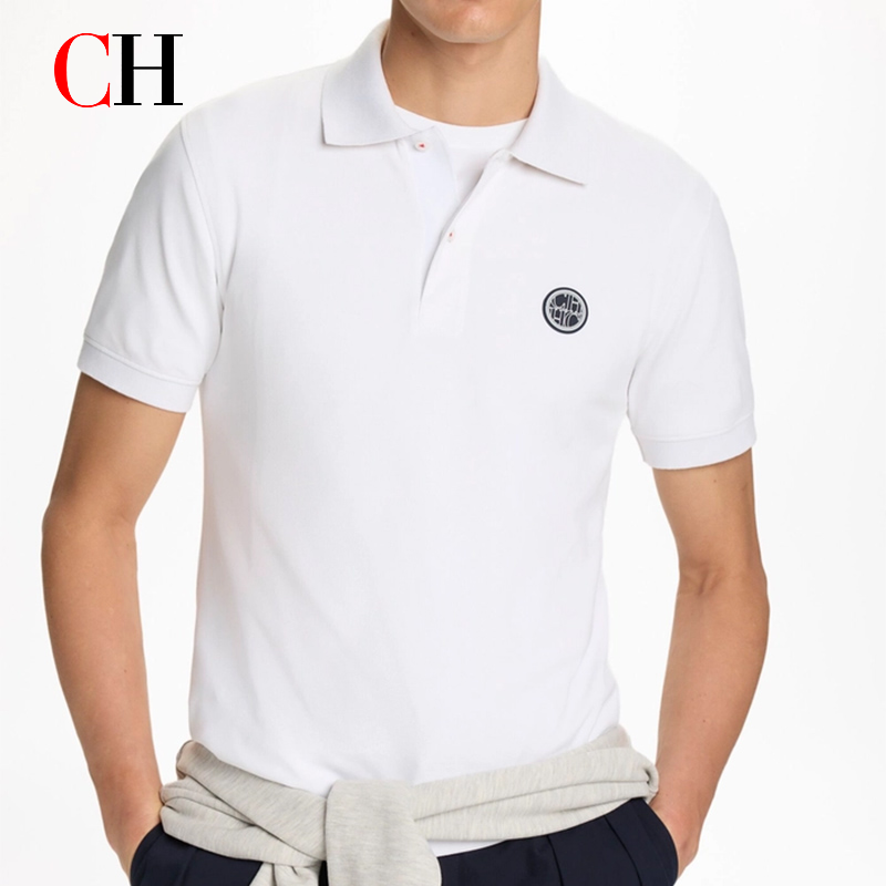 Polo da Uomo a Maniche Corte in Piqué Premium con Patch Circolare in Gomma sul Petto Sinistro, Vestibilità Classica, Traspirante, per Ufficio e Uso Quotidiano