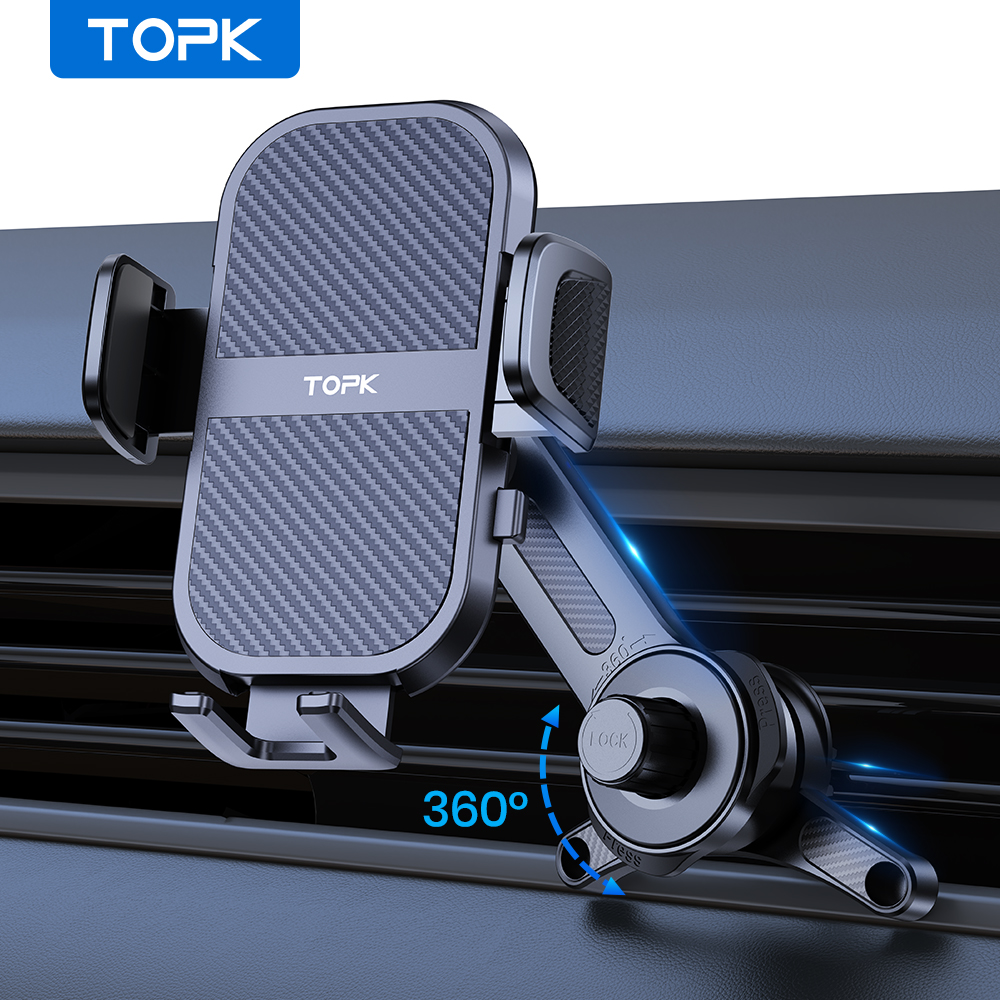 Support de téléphone de voiture pour grille d'aération TOPK D46T, 360 °   Support de téléphone de voiture à crochet métallique rotatif avec installation facile pour tous les smartphones