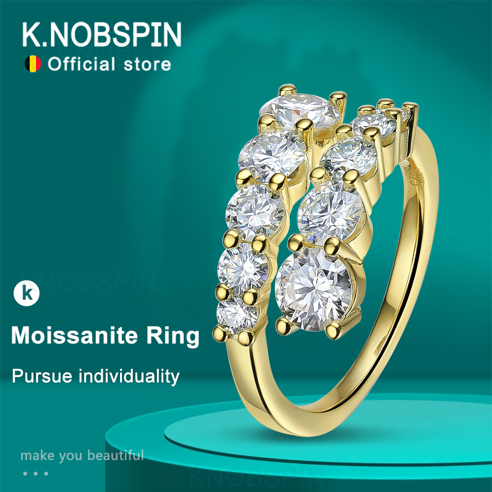 KNOBSPIN D VVS Anillos de moissanita para mujer, alianza de compromiso de diamante brillante con anillo de 18k chapado en plata esterlina 925 GRA