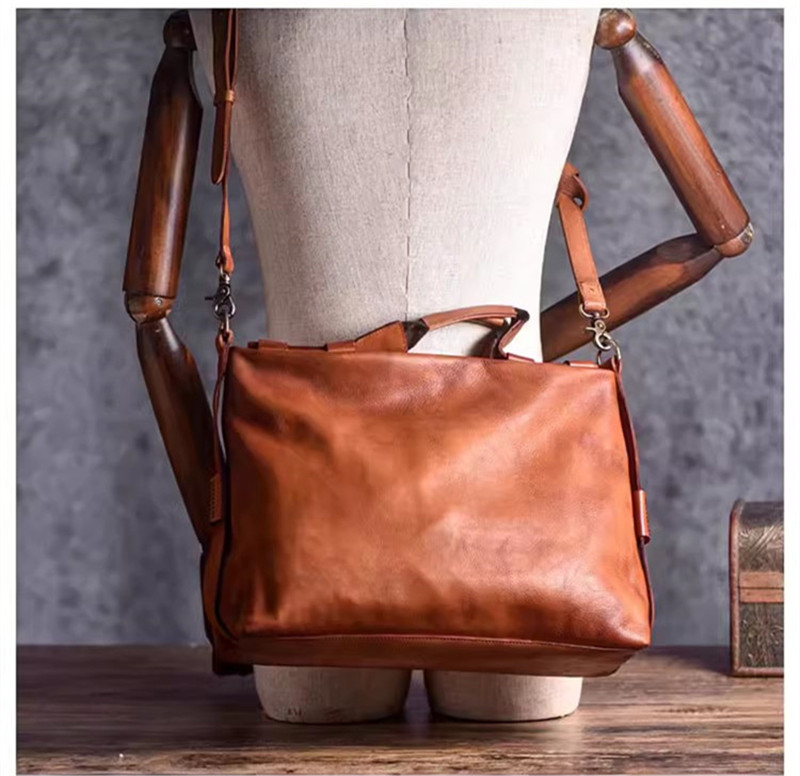 PNDME designer vintage genuine leather men's women's briefcase organizer luxury real cowhide work laptop messenger bag handbag