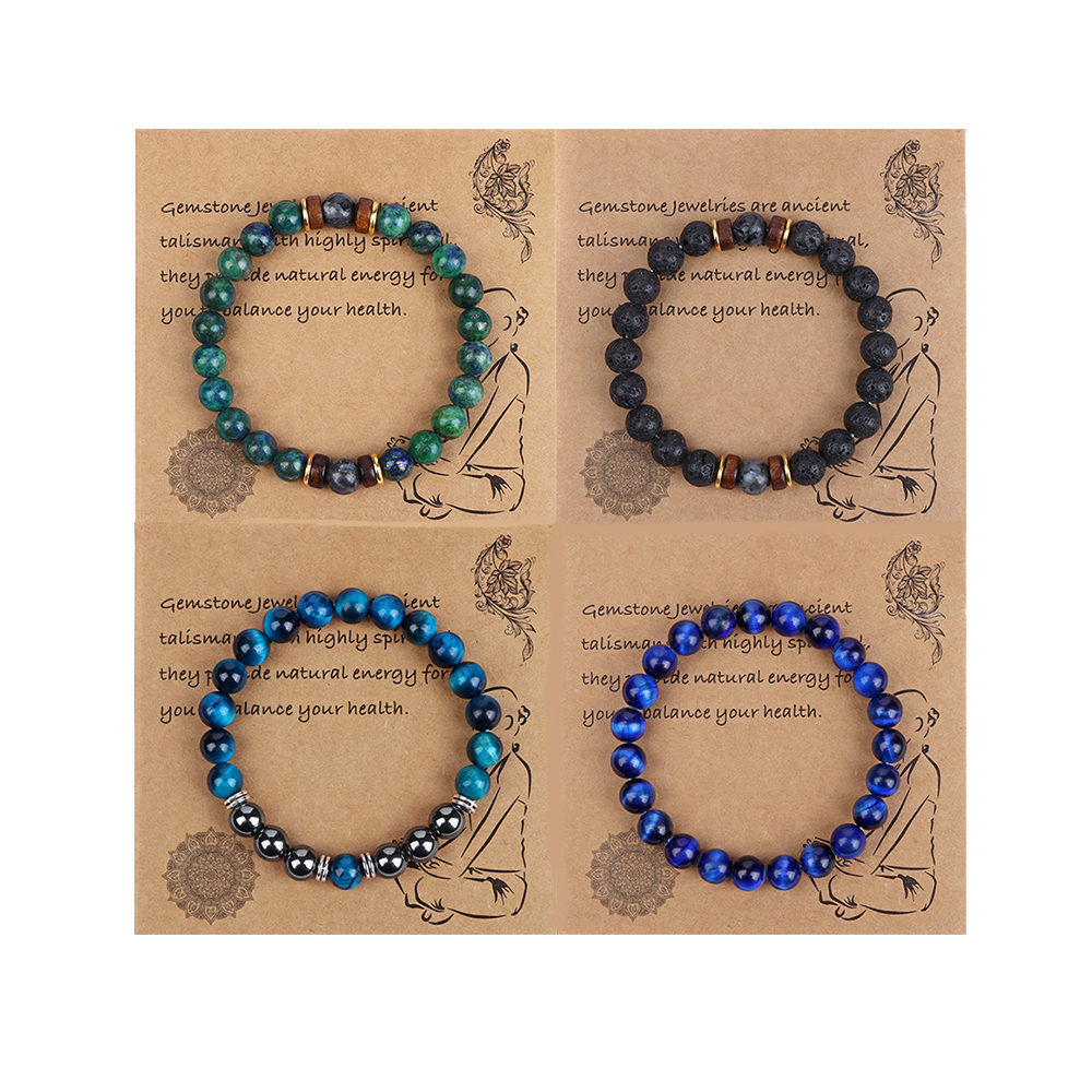 Pulsera con cuentas de ojo de tigre de hematita Natural para hombre, brazalete clásico de piedra curativa para pareja, regalo de Año Nuevo, 8mm