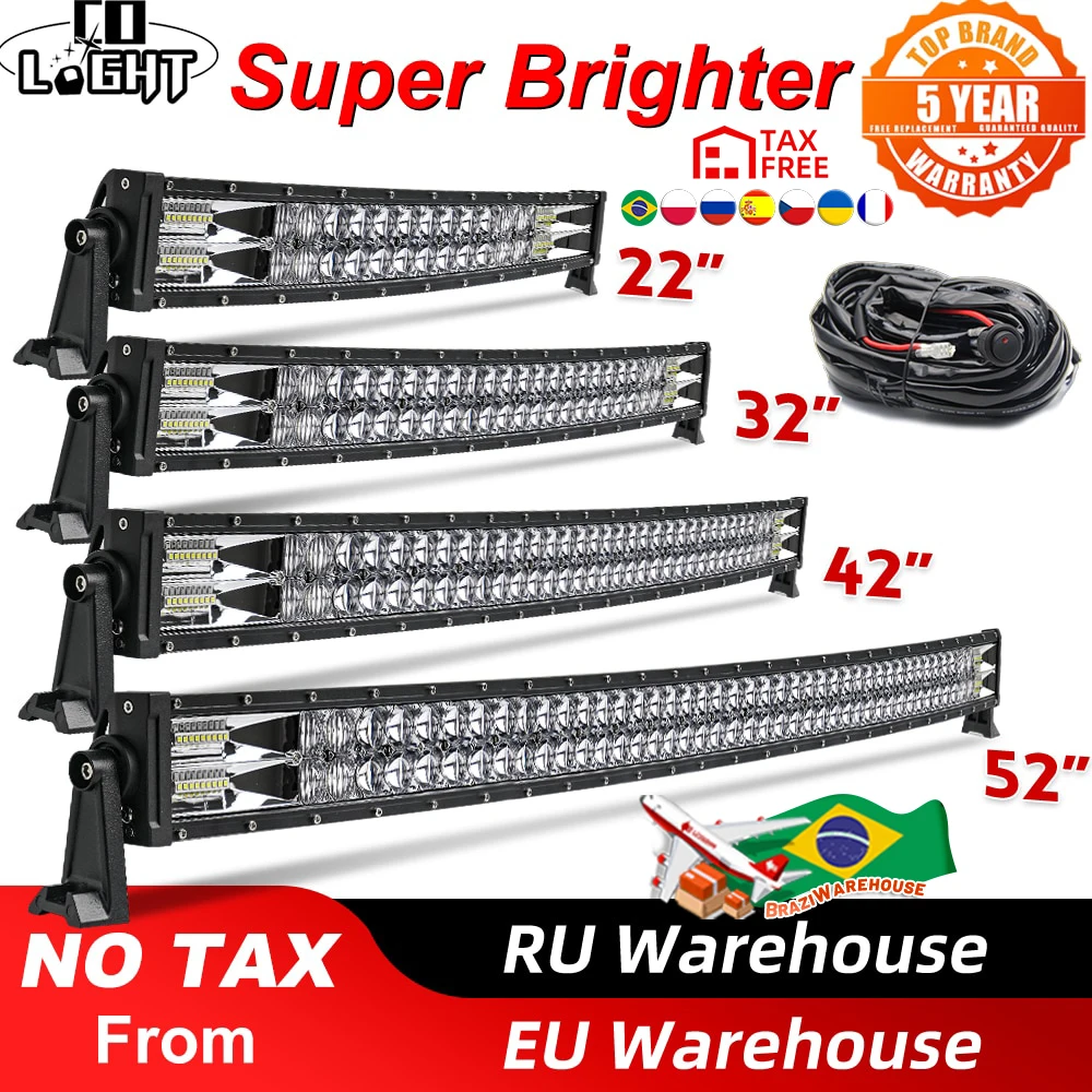CO LIGHT 22" 32" 42" 52" изогнутая светодиодная панель для бездорожья, 2-рядная светодиодная панель, комбинированный луч, светодиодный рабочий свет 12 В 24 В для 4x4 4WD SUV ATV Cars