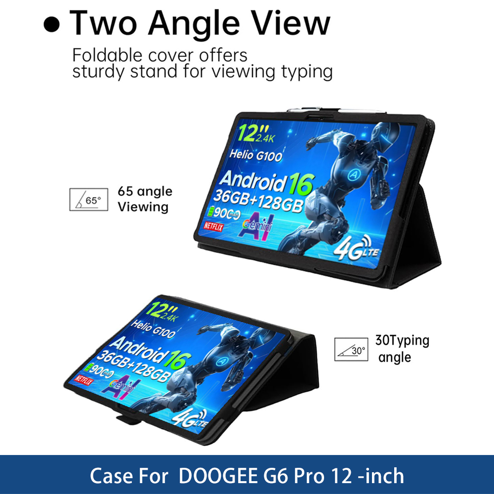 Etui Funda do tabletu DOOGEE TAB G6 Pro, 12-calowe etui z PU skóry z funkcją podstawki i paskiem na rękę, uchwyt na rysik