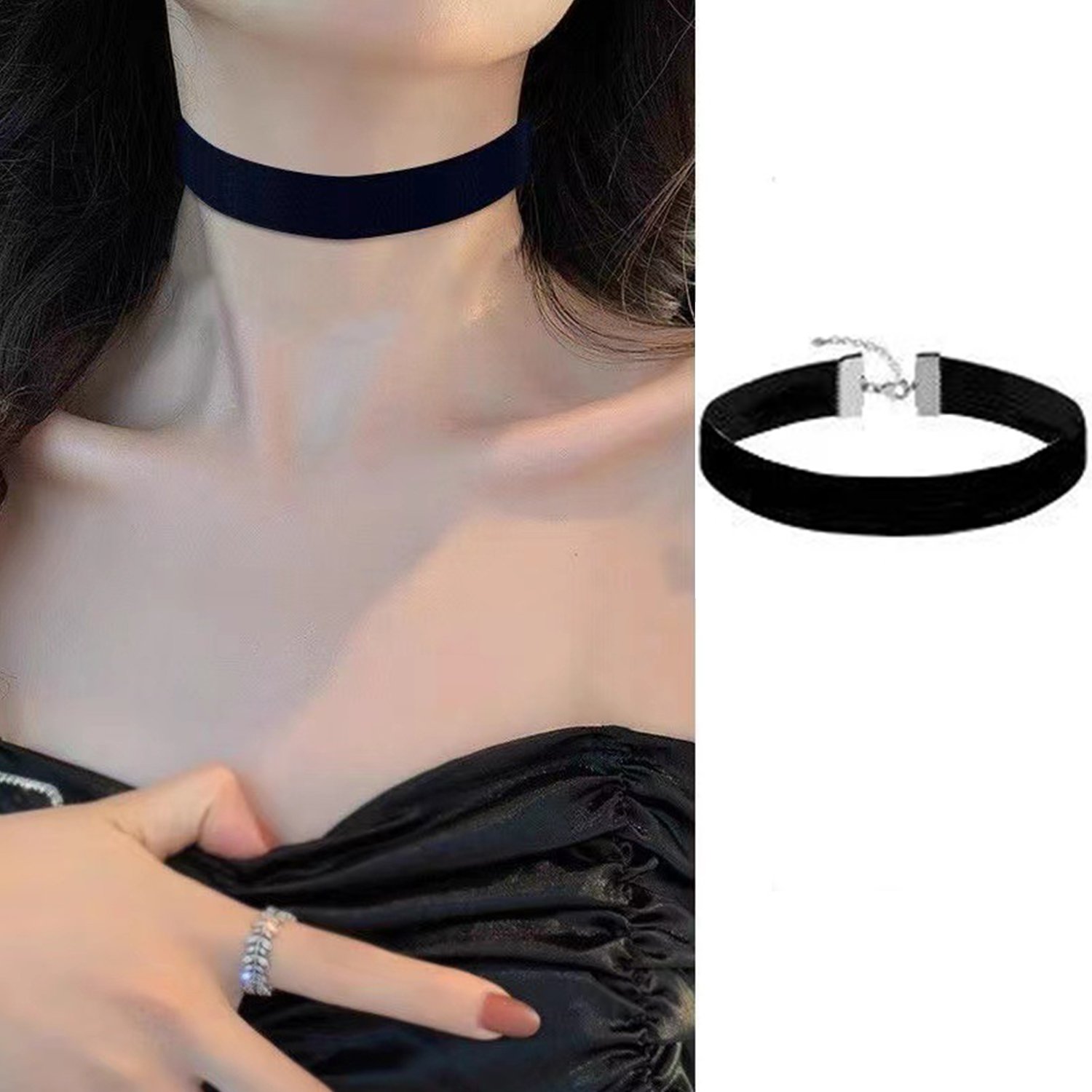 Gargantilla de terciopelo negro gótico Punk para mujer y niña, collares sencillos Vintage con cadena para el cuello de clavícula, accesorios de joyería para fiesta