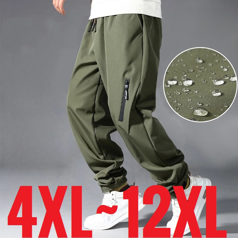 Tamanho grande 12xl calças masculinas cintura elástica calças masculinas tornozelo apertado pesca ao ar livre inverno zíper velo mais grande 150kg 9xl estiramento