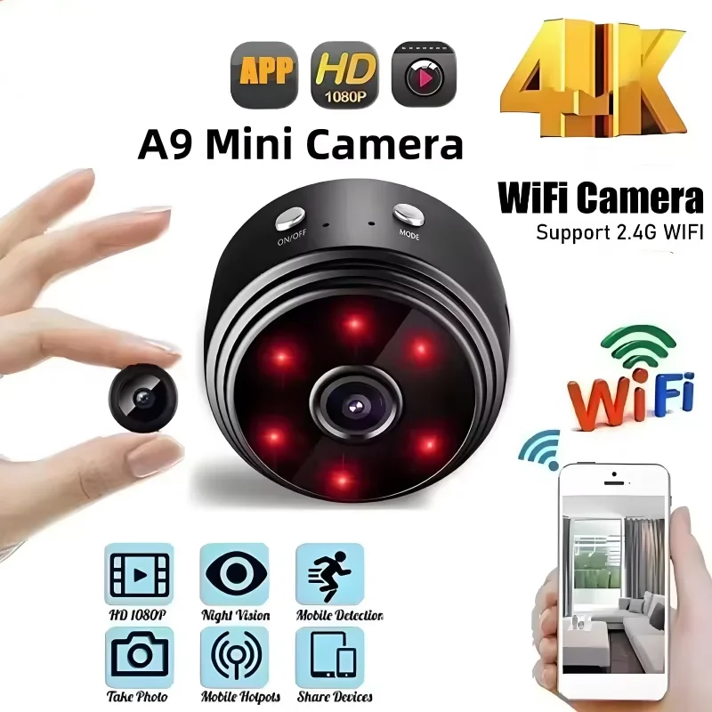 Cámara WiFi A9, Monitor de seguridad, Mini videocámaras HD de 1080P, versión nocturna en interiores, cámara inteligente de vídeo, protección de seguridad