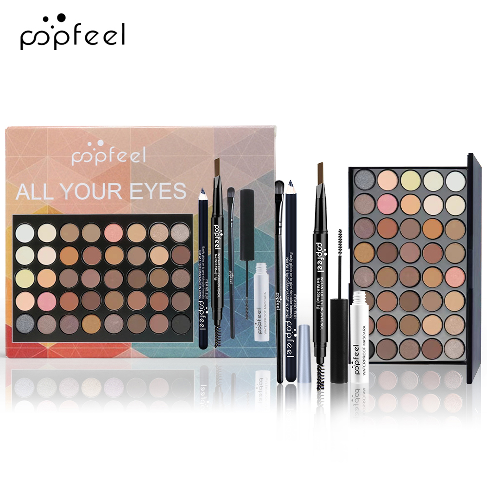 POPFEEL Oogmake-upset, oogschaduwpalet, eyeliner, mascara, wenkbrauwpotlood, make-up gereedschapssetdoos, cadeaus voor vrouwen
