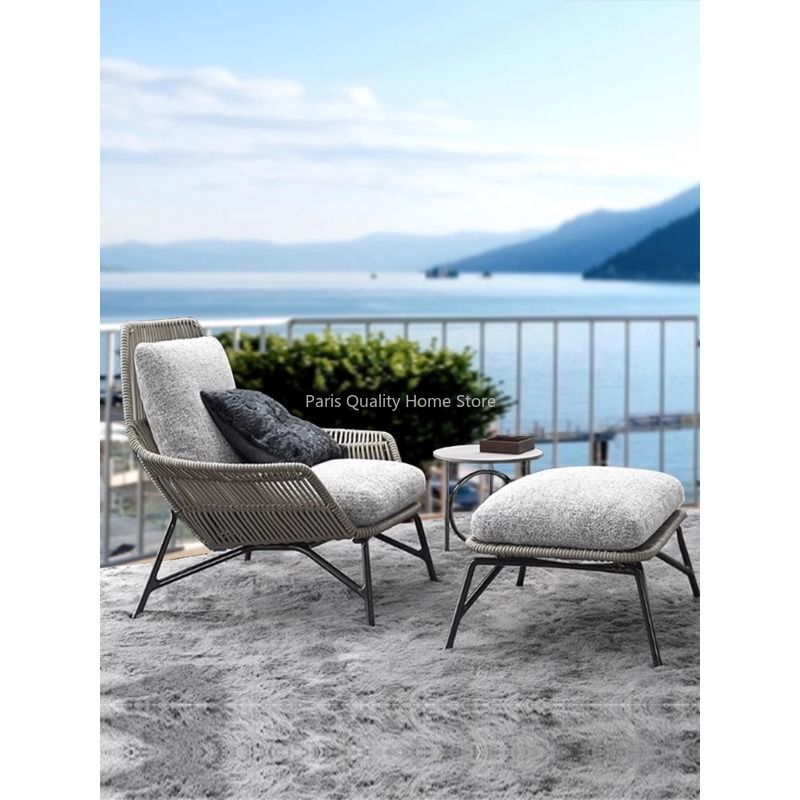 Nordic Outdoor Balkon Krzesło Rattanowe Willa Dziedziniec Ogród Pokój Słońce Wypoczynek Na Zewnątrz Leniwa Lina Tkana Sofa Krzesło