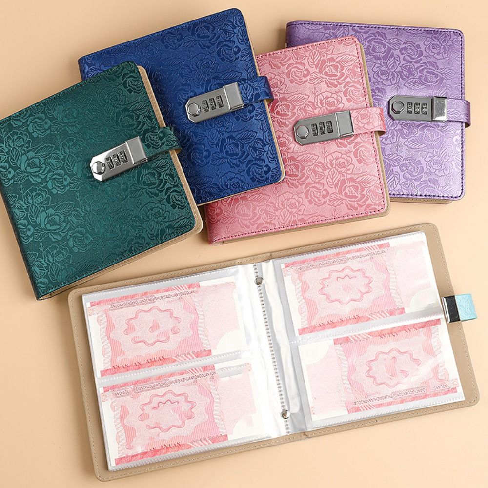 Emboss Flower Envelop Savings Challenges Book 50Sheets Savings Handbook Saving Money Binder PU Leather Account Book