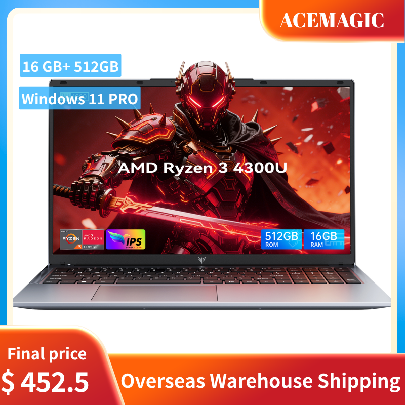 ACEMAGIC 17,3-calowy laptop FHD AMD Ryzen 4300U (szybszy niż N97/N95) 16 GB RAM 512 GB SSD Windows 11 180 °   Laptop gamingowy Hinge Light