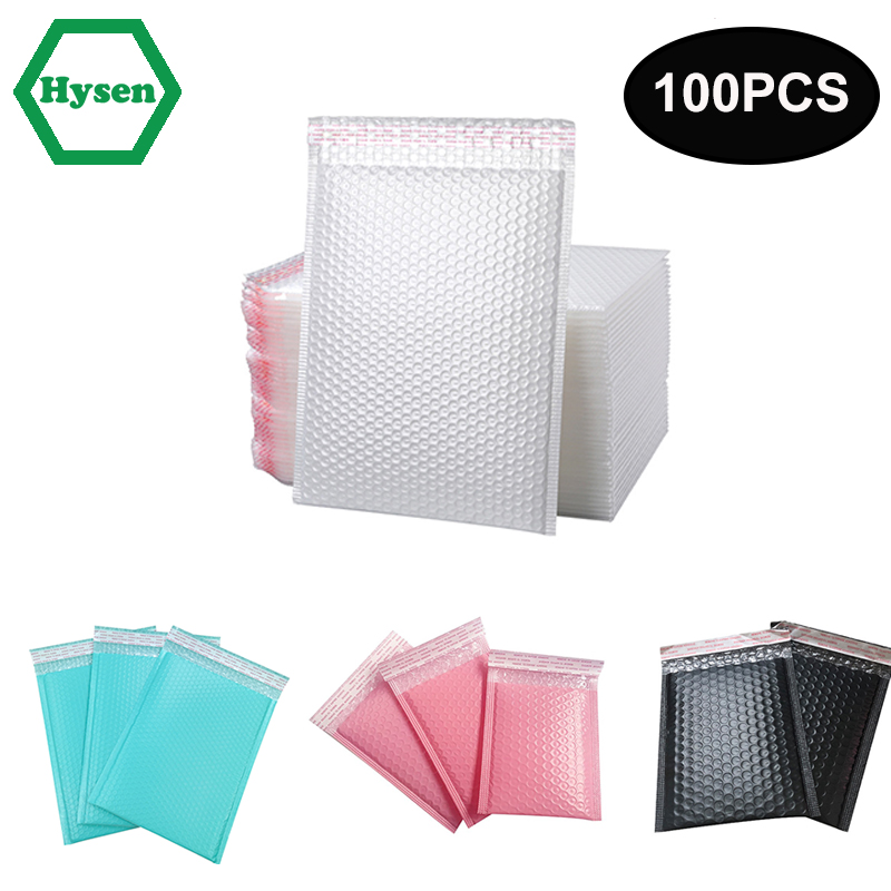 Hysen-sobres acolchados de burbujas para negocios, paquete de entrega, bolsas de regalo, color rosa, 100 unidades