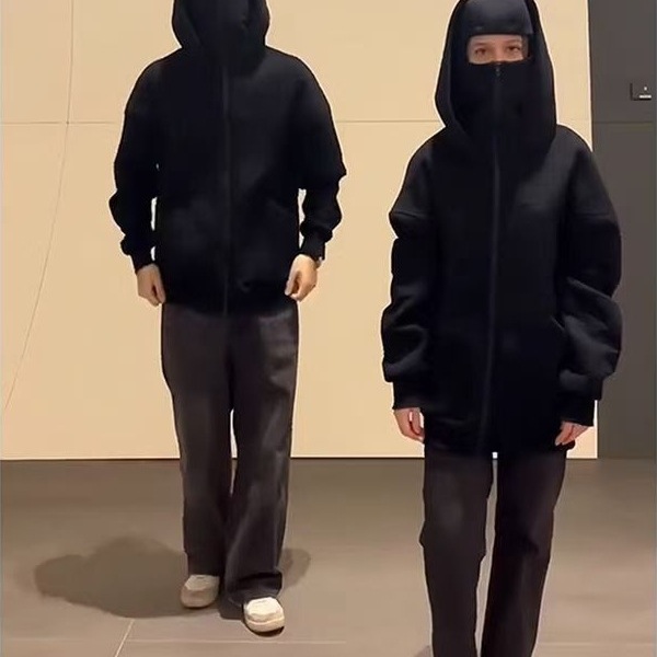 Pasamontañas Y2K gótico Harajuku para hombre y mujer, nuevo artículo de invierno, Sudadera con capucha doble, máscara con capucha, ropa deportiva con cremallera