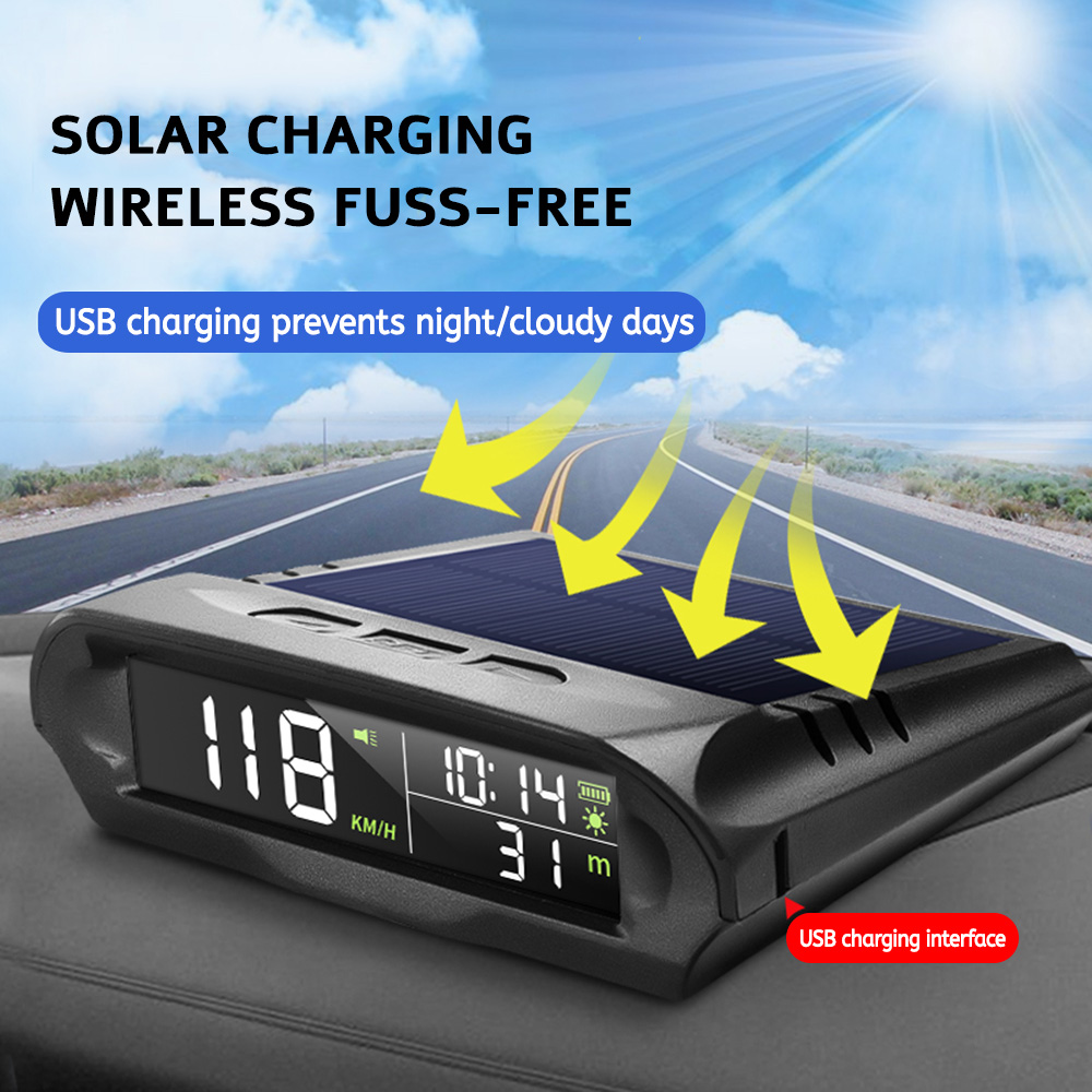 Velocímetro Digital Solar para coche con pantalla frontal GPS, recordatorio de conducción fatada con temperatura/altitud y sobrevelocidad