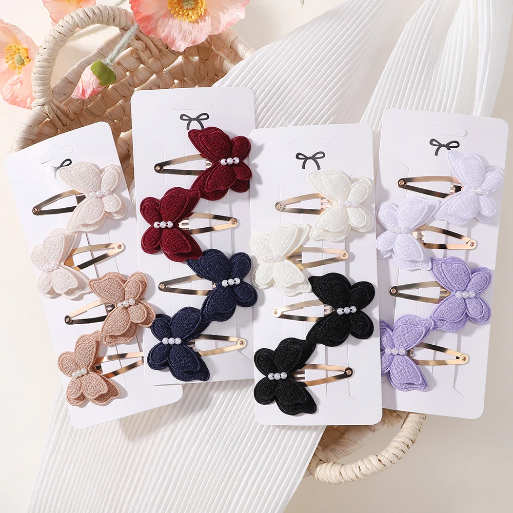 4 pçs/set bonito bebê meninas tricô headwear artesanal crochê borboleta liga grampos de cabelo crianças grampos moda desgin headwear