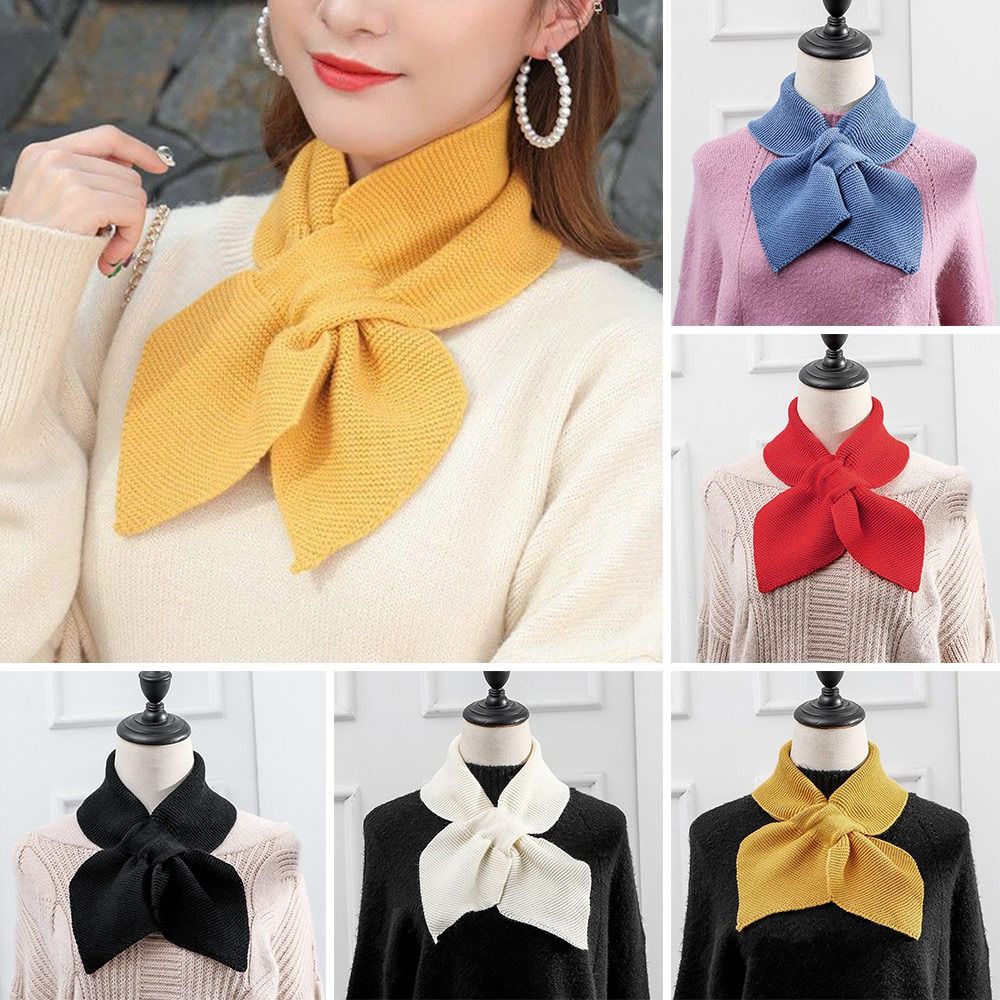 Winter Knitted Cross Scarf Warm Windproof Neck Warmer Casual Detachable Sweater Bowtie Women